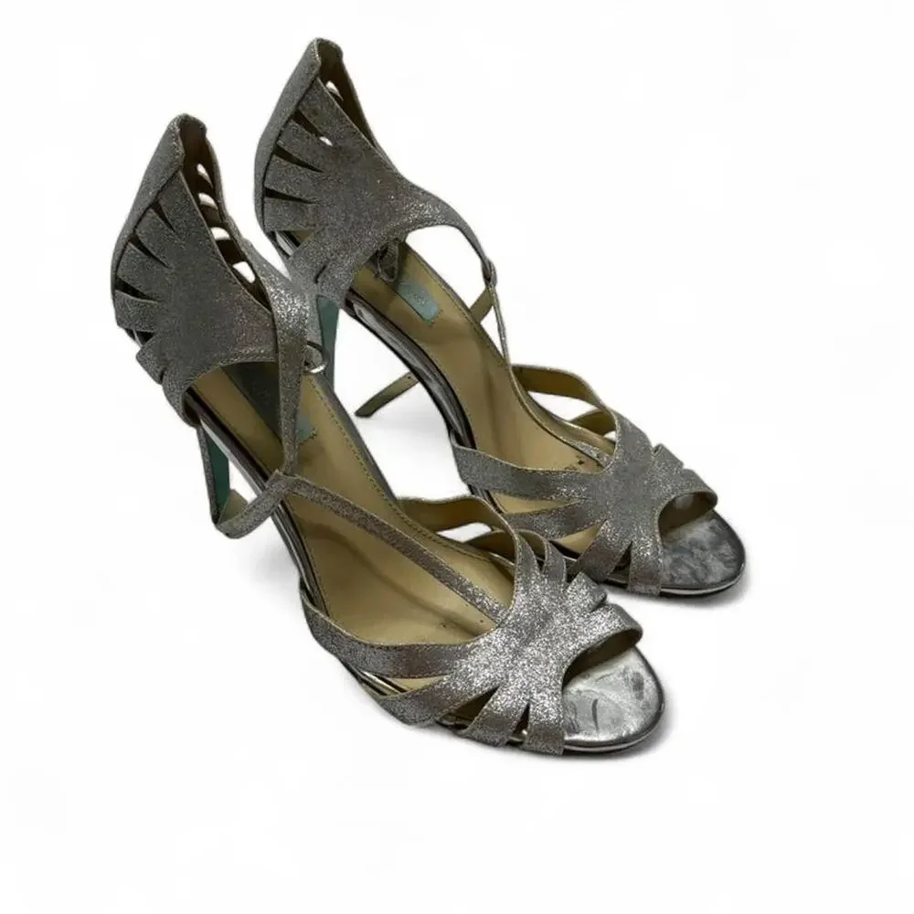Betsey Johnson Vintage Silver Sparkly Y2K BabyBlue Bottom Heels Man Made Size 10